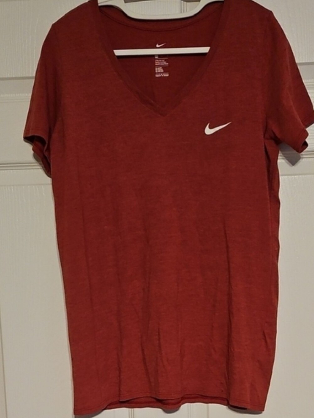Nike Athletic Cut V-Neck Tee Brick Red Orange Tri Blend Shirt Size L